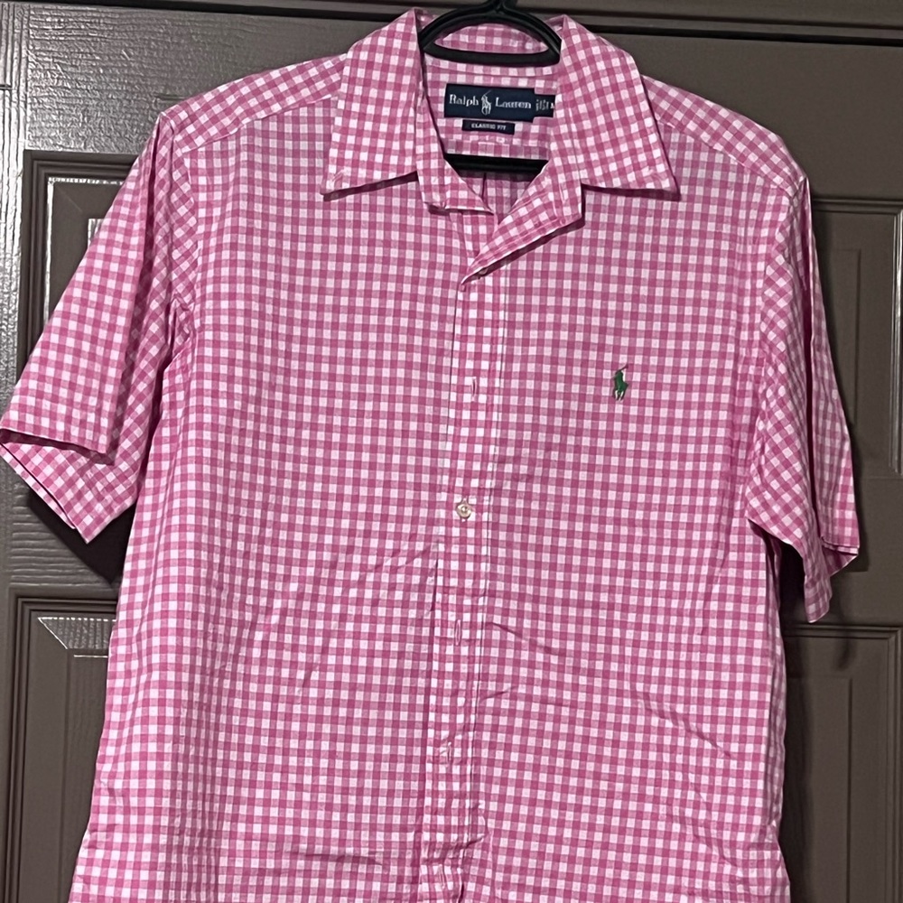 Pink/white/green polo shirt